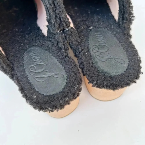 J. Crew Black Sherpa Wooden Studded Fuzzy Teddy Platform Y2K Clogs Size 6 - Picture 8 of 9
